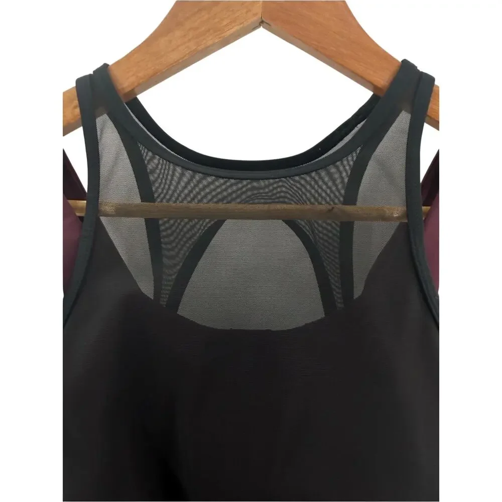 Lululemon Double Tap Sports Bra Mesh Strappy Wine Black Performance Wear Size 6